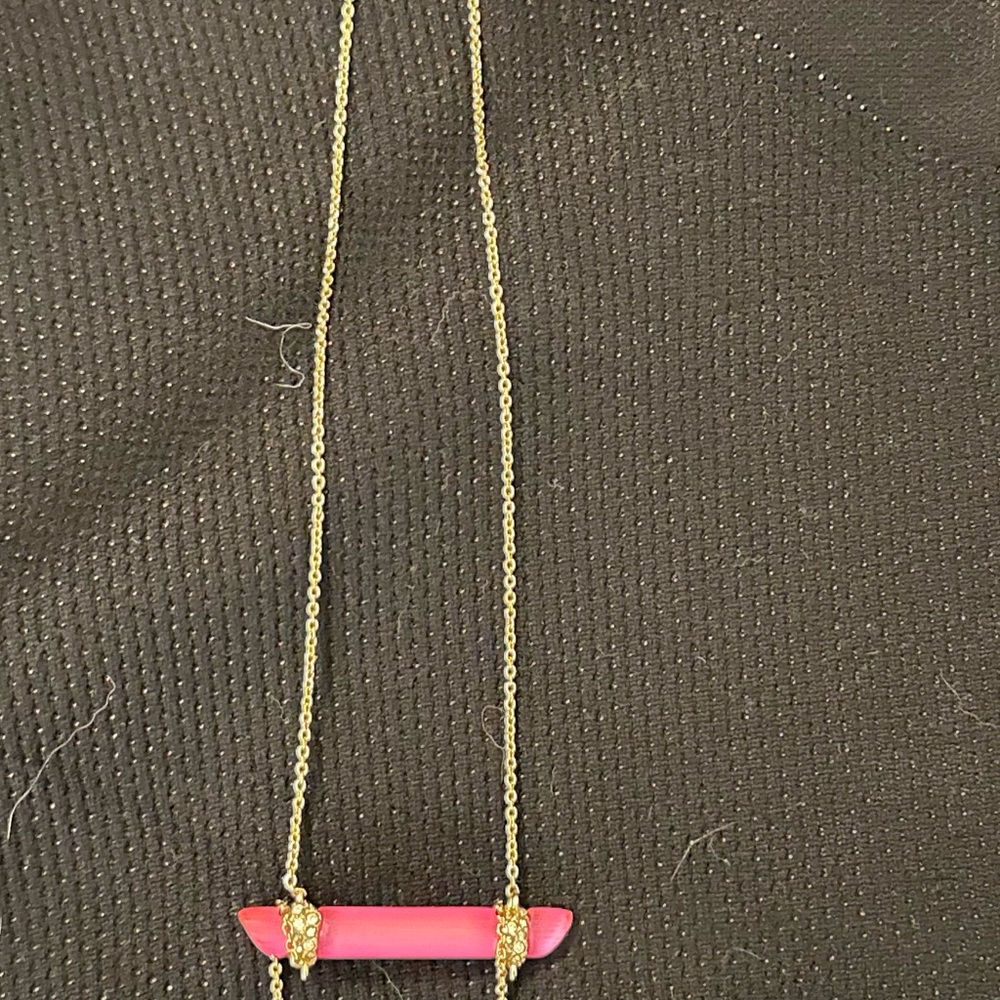 Alexis Bittar Gold Necklace with Pink Bar Pendant